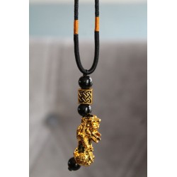 copy of Necklace Feng Shui black Pixiu Pi Yao Mantra pearl 6 mm lucky charm