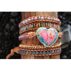 Wrap bracelet fivefold jasper heart shape emotional stability meditation protection bracelet