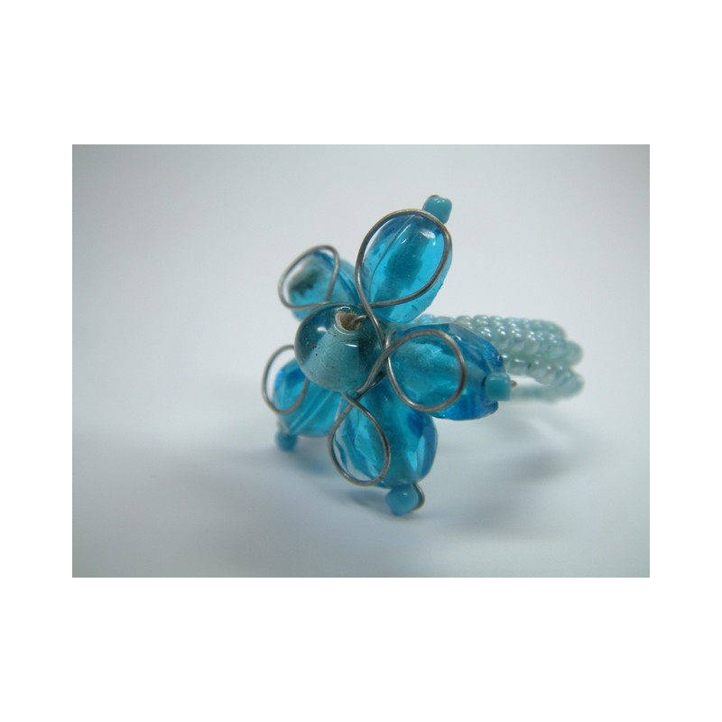 Ring mit Glasperlen blau / türkis
