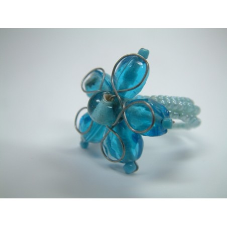 Ring mit Glasperlen blau / türkis
