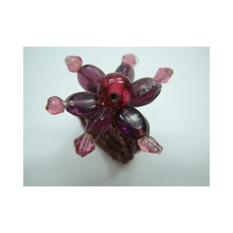 Ring mit Glasperlen dunkelrot / rosa