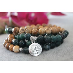 108 Mala Perlen mit Jaspis und Lebensbaum Wunderschöne Meditation Halskette oder Armband