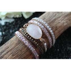 B-Ware: Wickelarmband fünffach Rosenquarz für Liebe und Romantik Kristall Armband