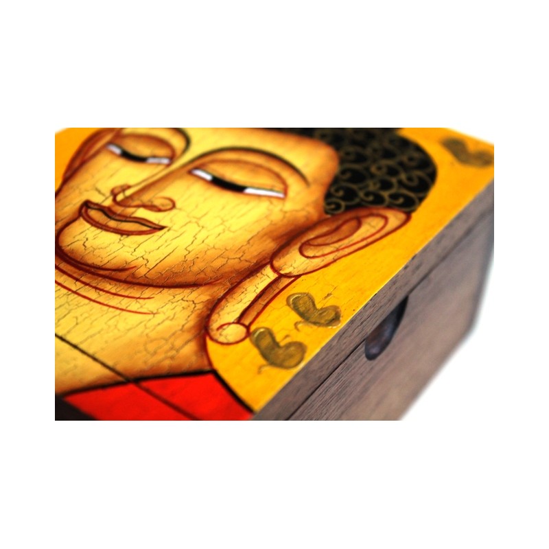 Holzdose Buddha 13x9 cm - gelber Hintergrund