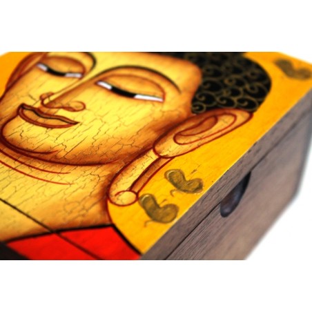 Holzdose Buddha 13x9 cm - gelber Hintergrund