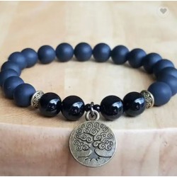 Armband schwarzer Onyx poliert und matt Lebensbaum Meditation Yoga
