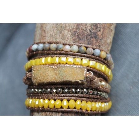 B-Ware: Wickelarmband fünffach gelber Jade Kristall Armband Yoga Meditation Geschenk Freundin