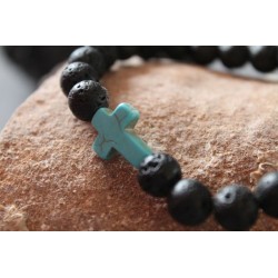 copy of Lava pearl bracelet hematite cross religion belief 15.8 cm
