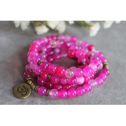108 Mala Perlen mit OM Zeichen Pink Rosa Wunderschöne Meditation Halskette oder Armband