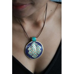 Tibetisches Amulett Anhänger groß Talisman Endlosknoten Türkis Koralle