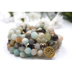 Armband Mala Amazonit 8mm inneres Gleichgewicht Lotusblume Schutz Amazonitmala