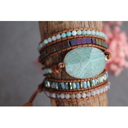 copy of wrap bracelet three-ply green amazonite yoga meditation healing effect