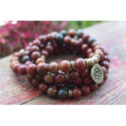 Malakette 108 Mala Perlen mit Jaspis und Lebensbaum Wunderschöne Meditation Halskette oder Armband