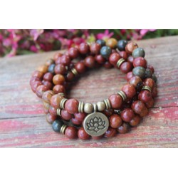 Malakette 108 Mala Perlen mit Jaspis und Lebensbaum Wunderschöne Meditation Halskette oder Armband
