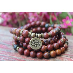 Malakette 108 Mala Perlen mit Jaspis und Lebensbaum Wunderschöne Meditation Halskette oder Armband