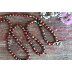 Malakette 108 Mala Perlen mit Jaspis und Lebensbaum Wunderschöne Meditation Halskette oder Armband