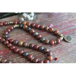 Malakette 108 Mala Perlen mit Jaspis und Lebensbaum Wunderschöne Meditation Halskette oder Armband
