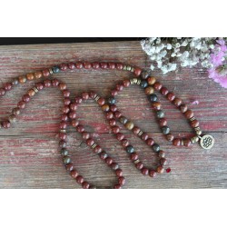 Malakette 108 Mala Perlen mit Jaspis und Lebensbaum Wunderschöne Meditation Halskette oder Armband
