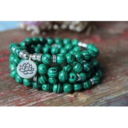 Armband Mala Malachit 8mm Lotusblume Schutz Malachitmala