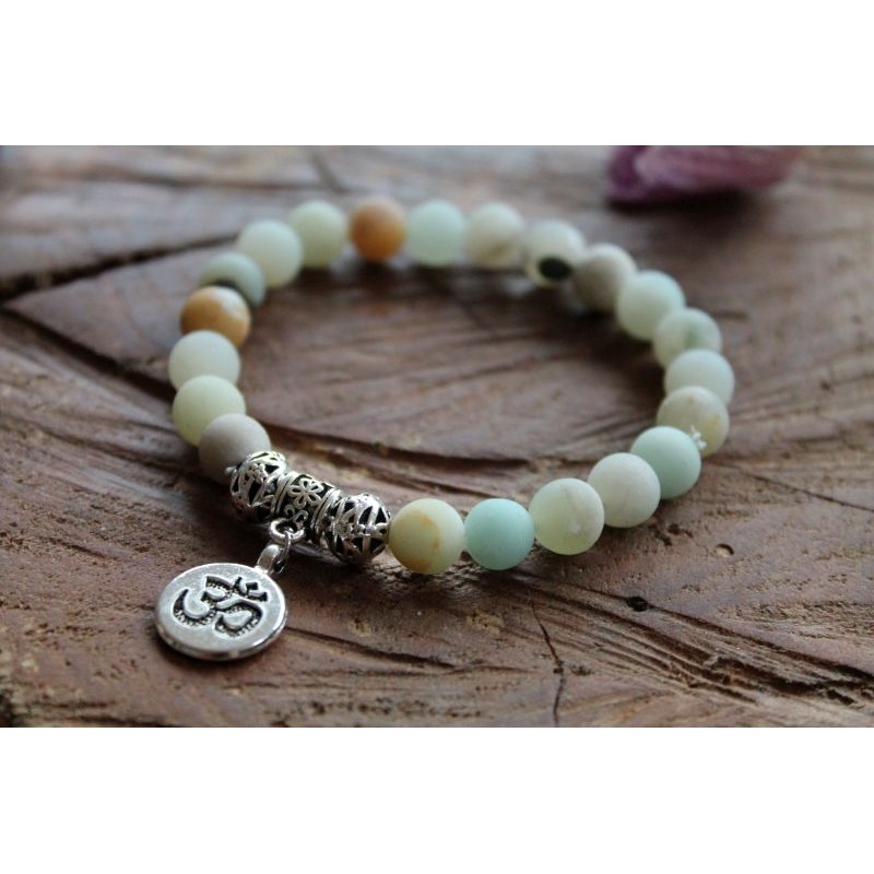 copy of Bracelet in Amazonit8 mm beaded yoga bracelet 17.5 cm inner circumference OM pendant