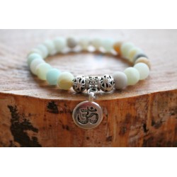 Armband aus Amazonit 8 mm Perlen Yogaarmband 17,5 cm Innenumfang OM Anhänger