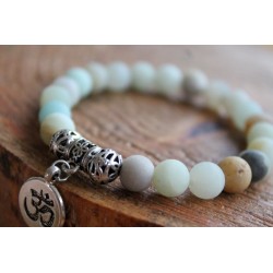 Armband aus Amazonit 8 mm Perlen Yogaarmband 17,5 cm Innenumfang OM Anhänger