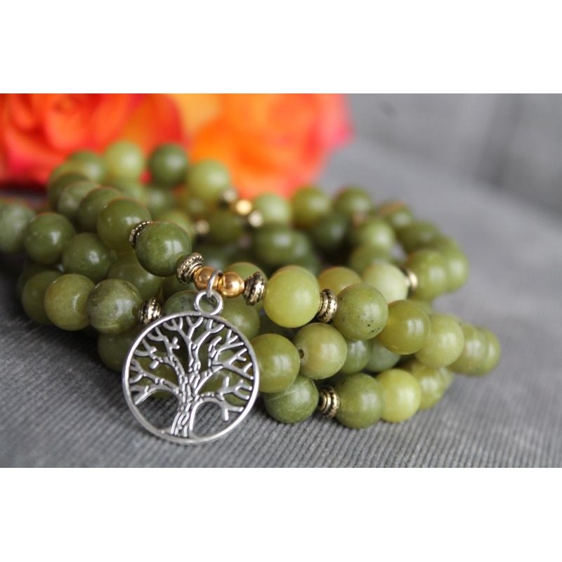 108 Mala Perlen mit Jade und Lebensbaum Wunderschöne Meditation Halskette oder Armband