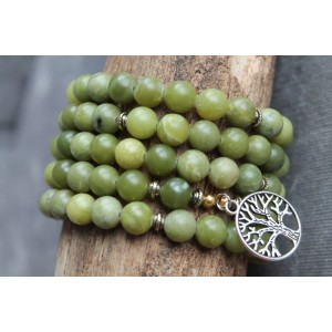 108 Mala Perlen mit Jade und Lebensbaum Wunderschöne Meditation Halskette oder Armband
