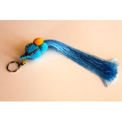 Schlüsselanhänger Taschenanhänger Quaste / Wollknäul Hellblau ca. 24 cm