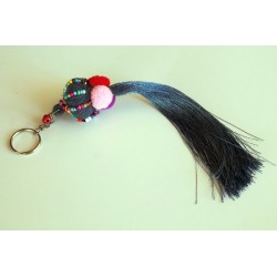 Schlüsselanhänger Taschenanhänger Quaste / Wollknäul Schwarzblau ca. 24 cm