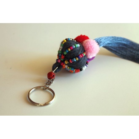 Schlüsselanhänger Taschenanhänger Quaste / Wollknäul Schwarzblau ca. 24 cm