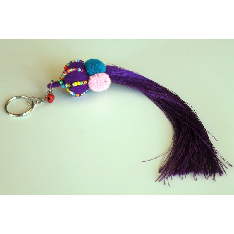 Schlüsselanhänger Taschenanhänger Quaste / Wollknäul Violett ca. 24 cm