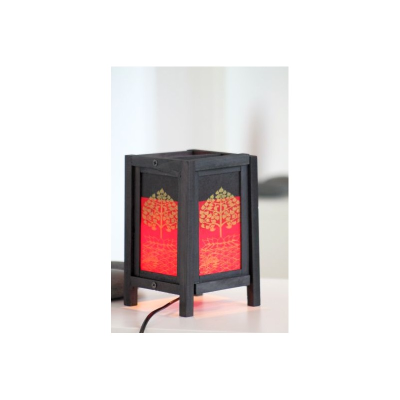 Lampe Thailand Lotus Rot / Schwarz Höhe 20cm